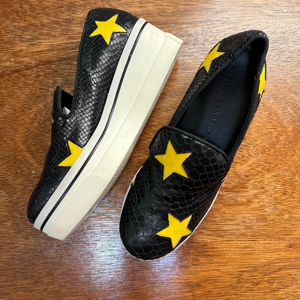 STELLA MCCARTNEY Binx Black Yellow Star Platform slip on loafers size 6